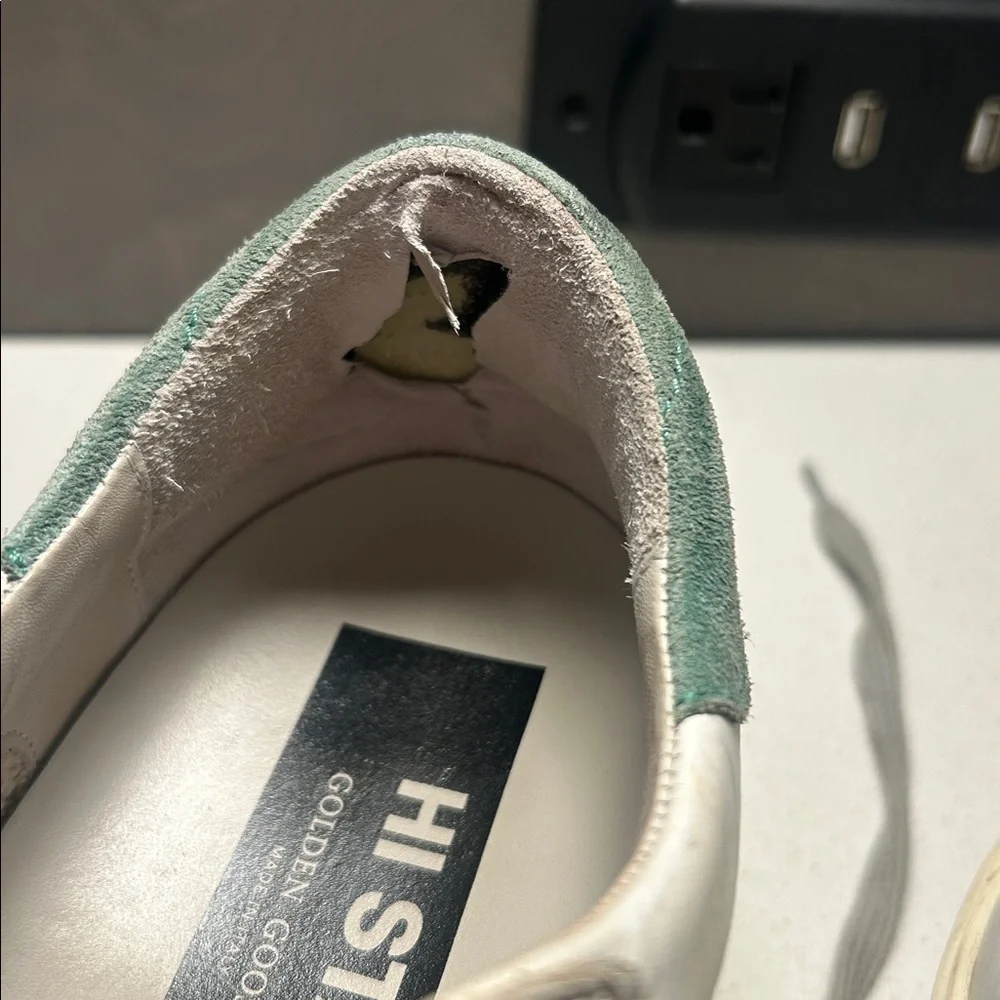 GOLDEN GOOSE Hi Star Sneakers In White/Anise Size 38 - Picture 7 of 7